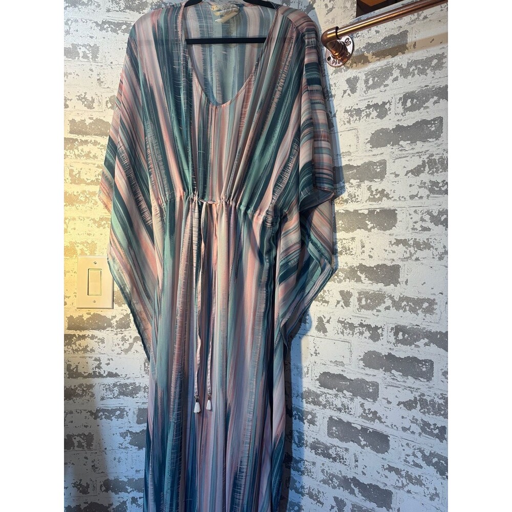 Jantzen Caftan Cover-Up with Tassel Trim in Melted Stripe